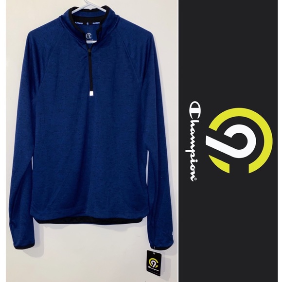 Marled Blue Champion Running Quarter Zip - Picture 2 of 8